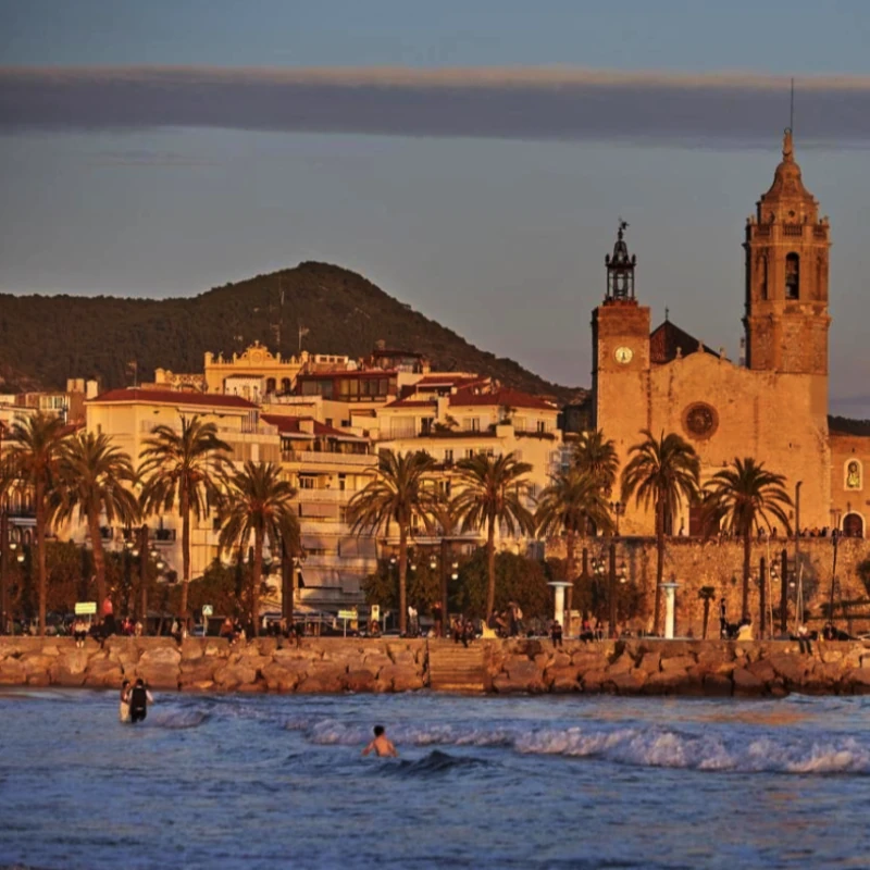Platja-de-la-Ribera-Sitges-view-church